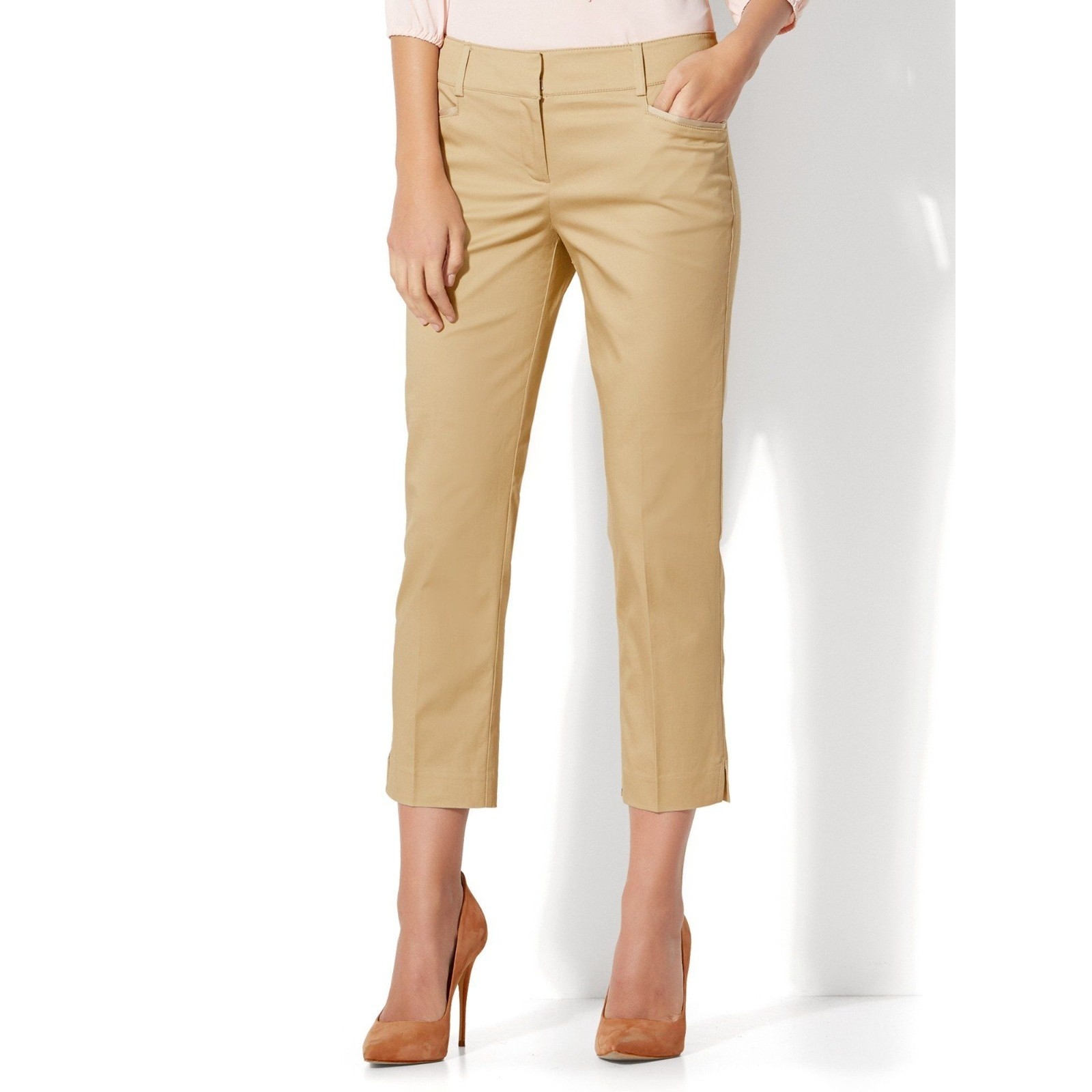 Nwt Ny & Co Blue Cropped Straight Leg Pants | Slim Fit Sateen Office Wear Sz 4 — image 7 of 7